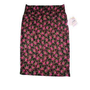 Lularoe Womens Medium Cassie Pull On Black Floral Fitted Pencil Skirt NWT‎